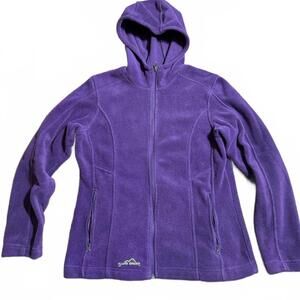 Eddie Bauer M Plush Fleece Full Zip Hooded Jacket Purple Warm Zip Pkts Hoodie